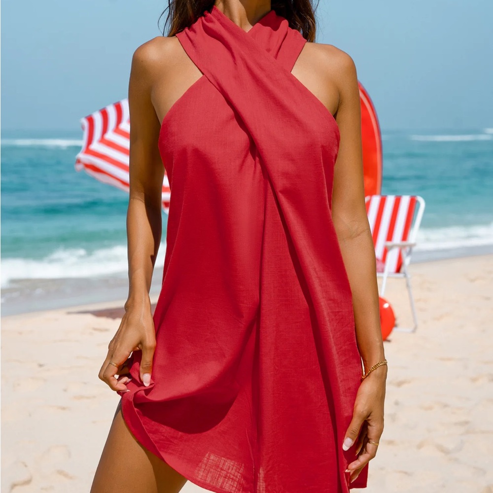 Cupshe Red Halter Beach Dress